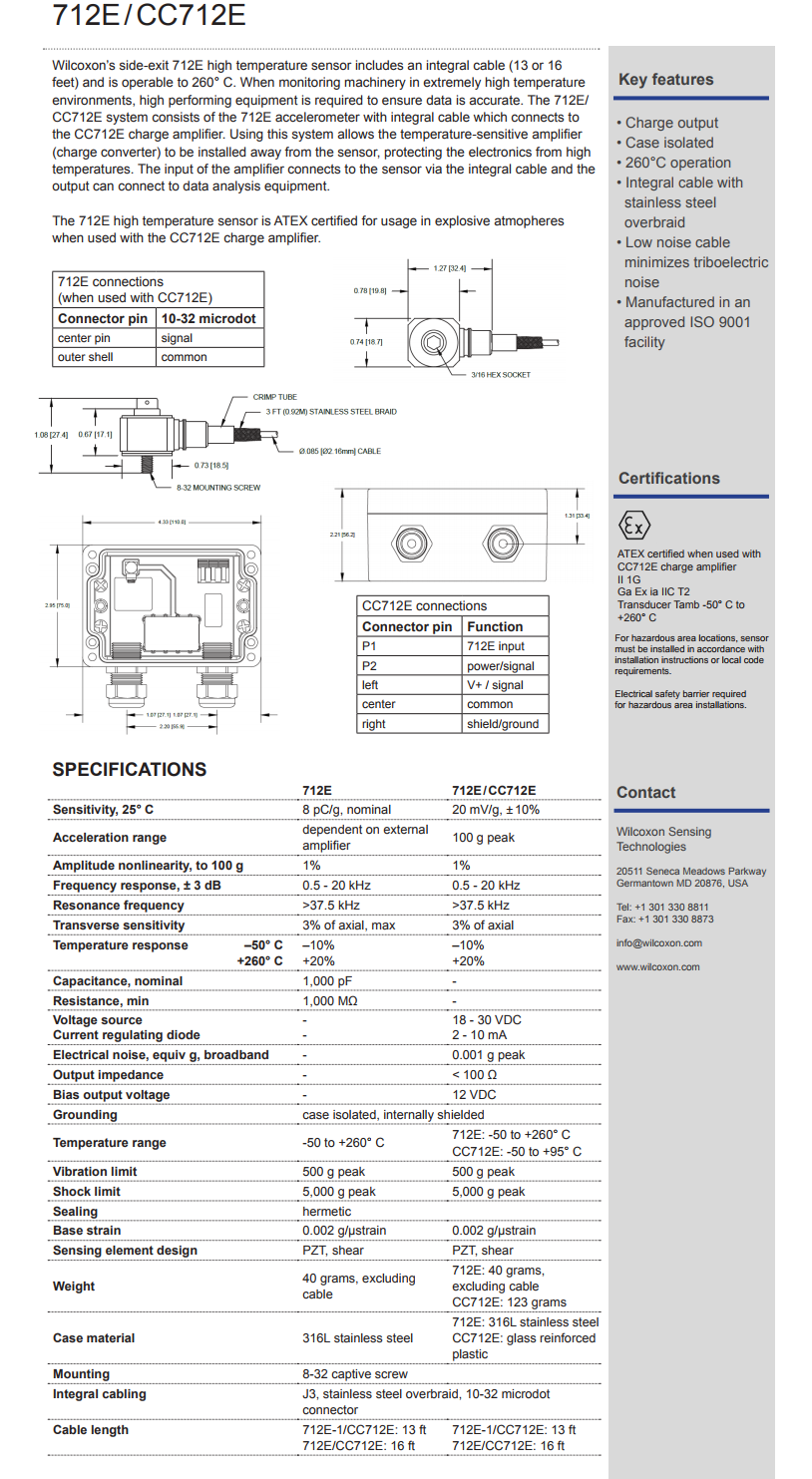 美捷特威尔康森高温振动传感器712E / CC712E型